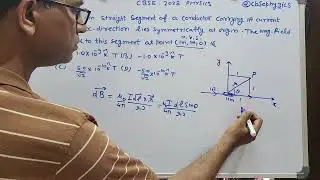 A 1 cm straight segment of a conductor carrying 1A current in x direction lies symmetrically at