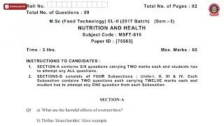 MSC FOOD TECHNOLOGY 3RD SEM NUTRITION AND HEALTH DEC 2018 | PTU