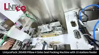 BG400 pillow 4 sides seal packing machine for any patch with 10 stations feeder #packingmachine