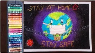 Coronavirus awareness poster in lockdown - oil pastels drawing - make a corona lockdown drawing.
