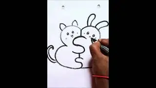👉 Cat & Rabbit Hug Drawing//#rabbit #cat #viral #shorts #youtubeshorts