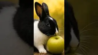 🐇 𝐁𝐥𝐚𝐜𝐤 & 𝐖𝐡𝐢𝐭𝐞 𝐑𝐚𝐛𝐛𝐢𝐭 𝐄𝐧𝐣𝐨𝐲𝐢𝐧𝐠 𝐚𝐧 𝐀𝐩𝐩𝐥𝐞 🍎