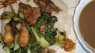 aja ko khana pork meat with rayo ko sag kalo dal