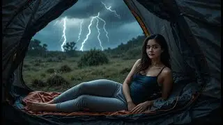 Solo camping in the rain - Relaxing heavy rain sounds and thunderstorm - girl camp ASMR