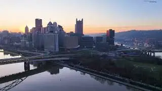 Aerial #drone video of Winter Sunrise at Pittsburgh Point