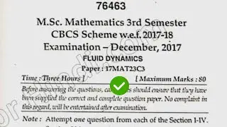 2017 Mdu MSc Maths 3rd Sem Fluid Dynamics Question Paper