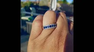 Blue sapphire diamond band ring set in white gold! #ring #gold