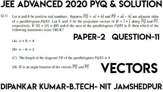 Vectors IIT Jee Advanced 2020 Question & Solution| Vector Algebra Jee Advanced 2020 PYQ & Solution.