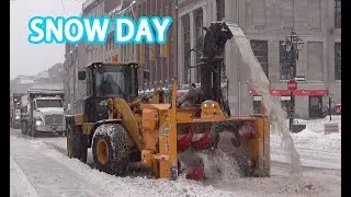 Snow Removal Operation in Old Montreal in SNOW DAY!!! Quebec,Canada🇨🇦❄️❄️