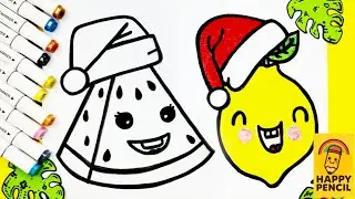 How to Draw Cute Christmas Fruits 🍉🍋 | Easy Holiday Drawing for Kids