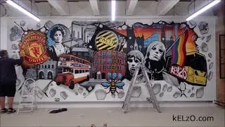 kELzO.com - Manchester vibes mural - Bonded warehouse, Manchester, Aug 2018