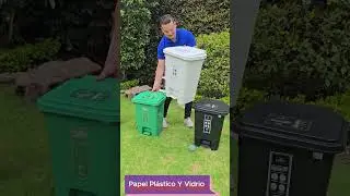Punto ecol&oacute;gico con 4 canecas reciclaje con pedal grande 35L Mega Shop TV #ecol&oacute;gicos