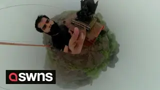 Hiker's terrifying climb up a 2,300ft high carved stone staircase with no handrail | SWNS