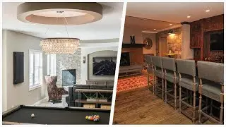 75 Brown Floor Basement With A Tile Fireplace Design Ideas You'll Love ⭐️