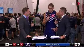 Cuteness overload.  Postgame interview featuring Aaron, Billie and Sloane Sandilands!
