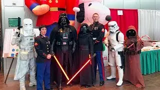 Christmas village visit from Darth Vader, Kylo Ren and the Alaskan Garrison