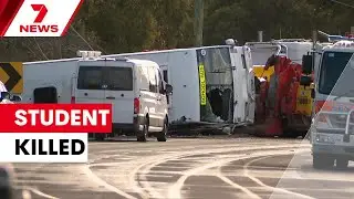 Schoolgirl killed and ten children injured in horror bus crash near Geelong | 7NEWS