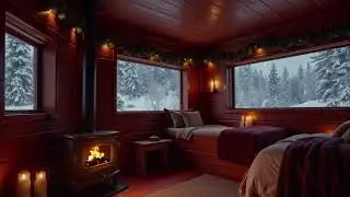 Cozy Winter Cabin Ambience with Wind & Fireplace 🔥❄️ Relaxing Sounds | Cozy Home Moments
