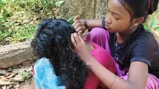 Her friend help hair checking || village life 