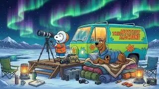 Snoopy Beneath the Northern Lights ❄️ Arctic Night Calm with Jazz for Study / Reading / Work ✨