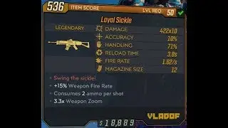 Borderlands 3 the Sickle Legendary assault rifle and red text effects