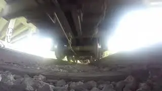 Union pacific gravel train runs over go pro