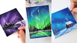 Simple & Creative Aurora Acrylic Painting Idea 💜+💚+💙 #painting