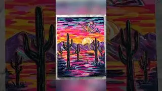 Arizona Sunset Desert Painting 🌵🛸  with Cactus & UFO  #desertart #painting #artshorts #ufoart #ufo