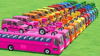 Longest BUS vs MINI Ambulance vs MINI Tractors Of Colors In Fs22 | Farming Simulator 22