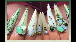 Jade Marble Polygel Nails Full Set
