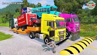 Double Flatbed Trailer Truck vs speed bumps|Busses vs speed bumps|Beamng Drive|1279