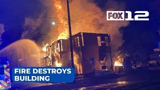 Building under construction destroyed by 2-alarm fire in NE Portland