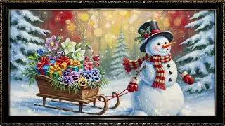 Joyful Snowman with Flower Sled 🌸 Vintage Winter Art 4K