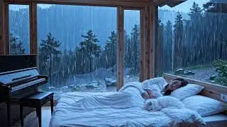 Deep Sleep in Minutes 😴 Heavy Rainstorm with Wind Outside the Cabin Window