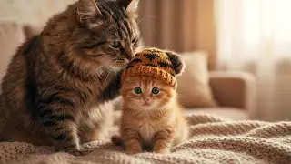 Mama Cat Trims Fur on the Farm and Makes Tiger Hat For Kittens At Home 🐾🎩🐯