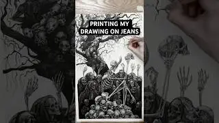 From drawing to printing on jeans 👹 #drawing #darkart #gothic #screenprinting #customclothing