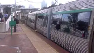 Transperth train departs at Claisebrook station Perth
