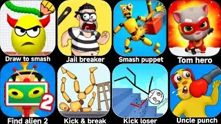 Find the alien 2,Clue hunter,Draw to smash,Dj music run,kick loser,Puppet bone,Kick and break.