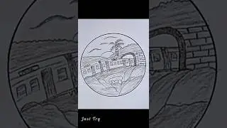 Scenery of village drawing / train drawing / how to draw a scenery of train / Just Try