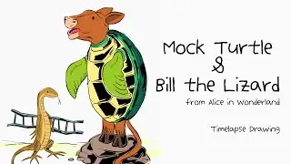 Drawing Mock Turtle and Bill the Lizard from Alice in Wonderland (Timelapse) - Blender 5.0