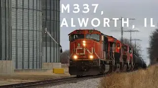 Canadian National M337 toping the grade in Alworth, IL with a C44-9WL