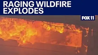 California wildfire spreads to residential part of San Bernardino County, burning down homes