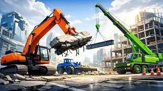 Excavator and Crane Lift Massive Concrete 🏗️⚙️| Power at the Worksite | CONSTRUCTION VEHICLES
