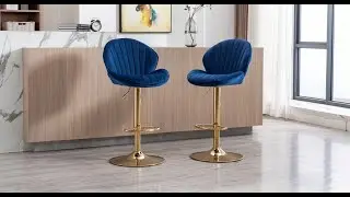 Wahson Velvet Bar Stools Set of 2 Breakfast Bar Chairs with Backrest for Home Kitchen, Blue