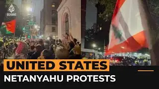 Pro-Palestinian protesters chant outside Netanyahu&rsquo;s hotel in New York | #AJ shorts