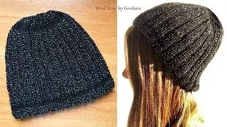 Knitting Tutorial Black Sparkly Hat (Štrikana kapa)