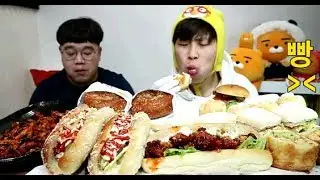 꽃돼지 친구랑 빠리바게트빵들+무말랭이김치 먹방 mukbang eating show 吃播