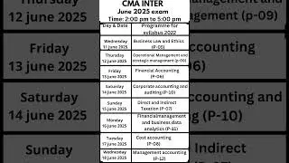 CMA INTER June 2025 Exam timetable