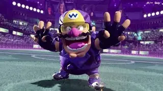 Wario uses his bum and belly to score goals in Mario Strikers Battle League!
