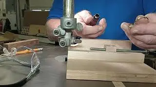 Cutting key chain or pen blanks on the bandsaw.